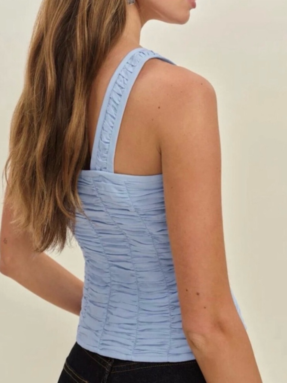 Light Blue Ruched Button-Front Tank Top - Picture 2 of 16